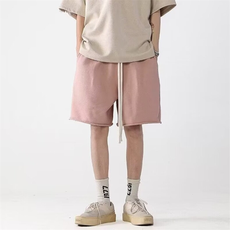 ins粉红色百搭短裤男夏季潮牌外穿健身跑步运动裤宽松休闲五分裤,男装牛仔裤,星座715-7