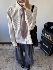 条纹长袖衬衫男秋季宽松慵懒风设计感小众风独特上衣CS91，男装衬衫，星座1116A（原606A-3）
