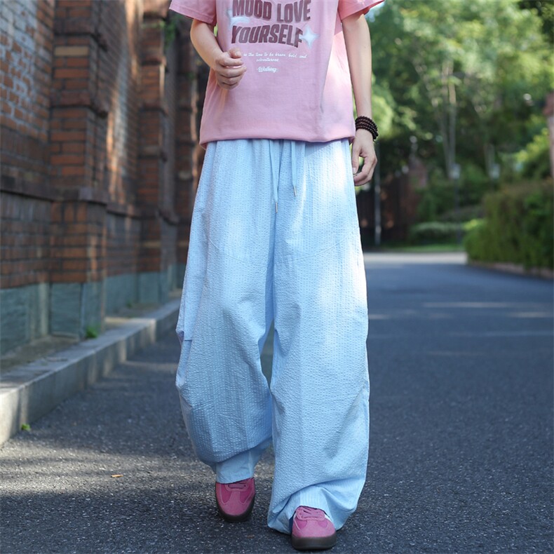 美式街舞伞兵裤男款春秋季2025新款小众多巴胺宽松阔腿褶皱休闲裤图片