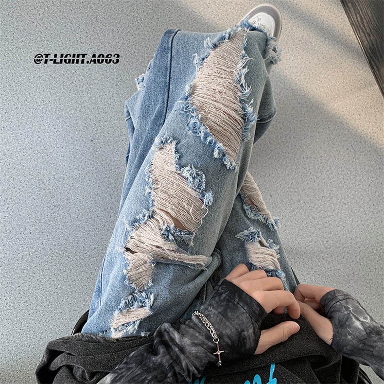 美式高街小众夏季破洞牛仔裤货号K729P60,男装牛仔裤,电商A063