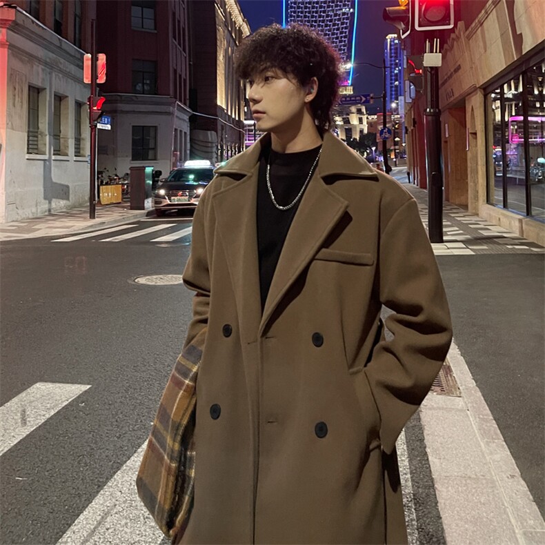 外景秋冬宽松毛呢大衣男潮重磅百搭风衣外套MN99995/P100加棉P110，男装风衣，电商B316