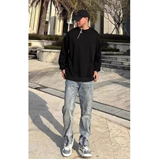 拉链头拼接套头卫衣男春秋冬款圆领纯色宽松休闲百搭卫衣WL501，男装卫衣，星座1116A（原606A-3）