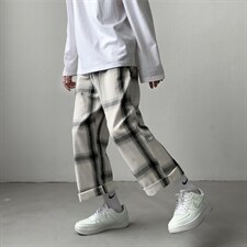 直筒裤阔腿裤设计感青年2021夏季宽松日系格子休闲现货K109-P32，男装休闲裤，星座512-4