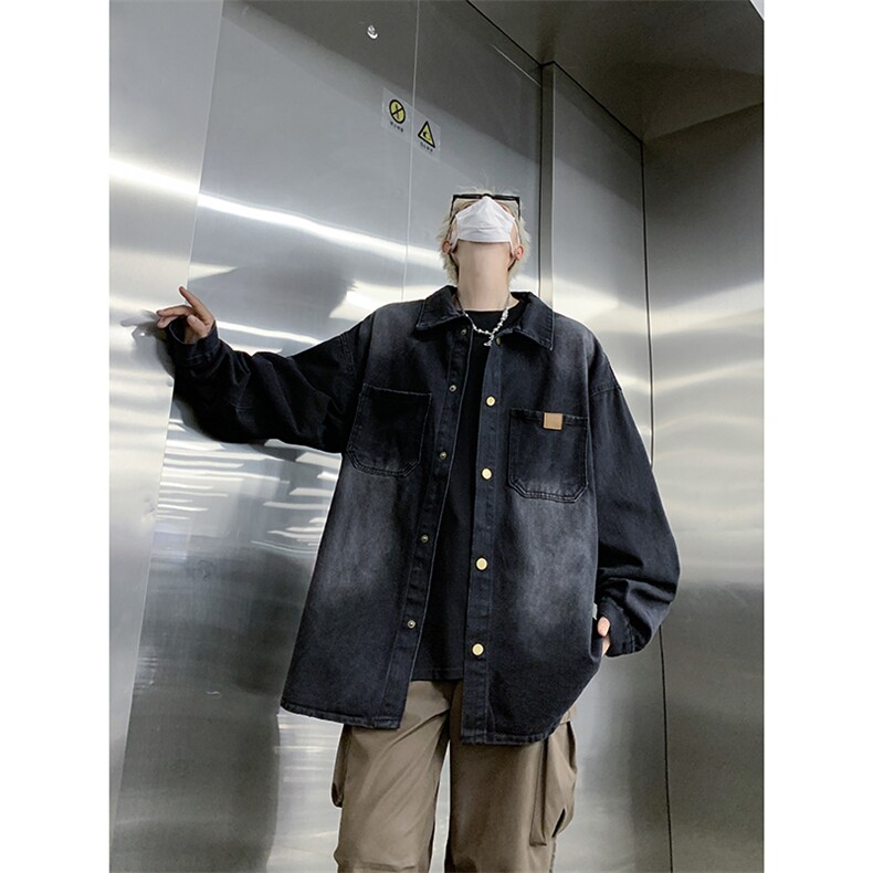 美式复古水洗长袖牛仔衬衫男宽松百搭工装外套衬衣潮J3353-P62,男装衬衫,星座1001-1