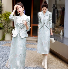 现货时尚提花套装裙2024年秋季新款女盘扣两件套装裙，女装套装/套裙，天丽
