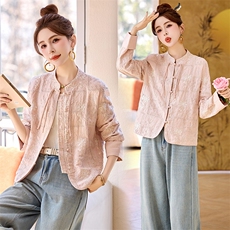 新中式国风提花外套女短款2025春季新款高级感复古禅意小个子上衣，女装短外套，润尚靓点