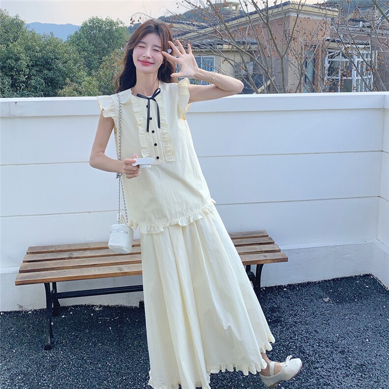 新中式国风减龄超好看套装女2025夏季新款衬衫木耳边半身裙两件套,女装套装/套裙,2C093