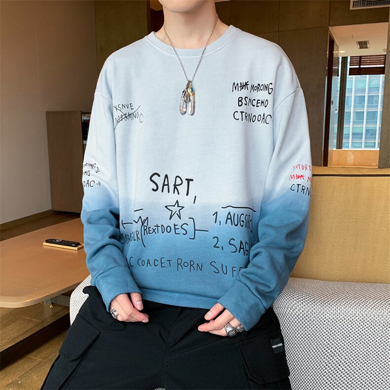 卫衣男渐变色外套潮港风长袖圆领外套学院风休闲衣服DF17T,男装卫衣,电商A102