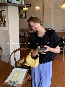 现货，凉丝流苏边小香短袖图片
