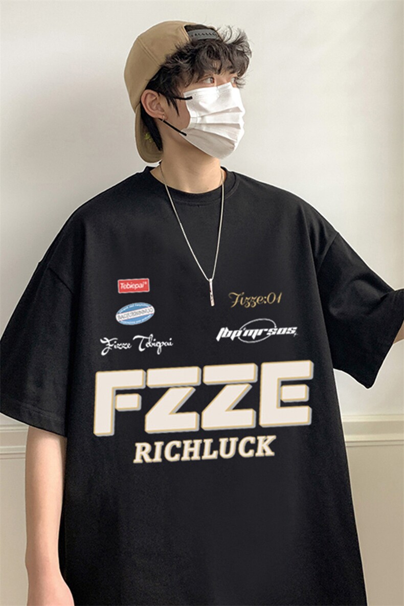 T651P26夏季新款港风纯棉短袖T恤ins衣服宽松半袖体恤字母印花,男装T恤,星座304A