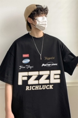 T651P26夏季新款港风纯棉短袖T恤ins衣服宽松半袖体恤字母印花，男装T恤，星座304A