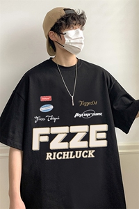 T651P26夏季新款港风纯棉短袖T恤ins衣服宽松半袖体恤字母印花图片