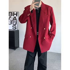 秋装2025新中式DK红色大码双排扣西服禁欲系西服外套情侣装衣服，男装西服，星座909