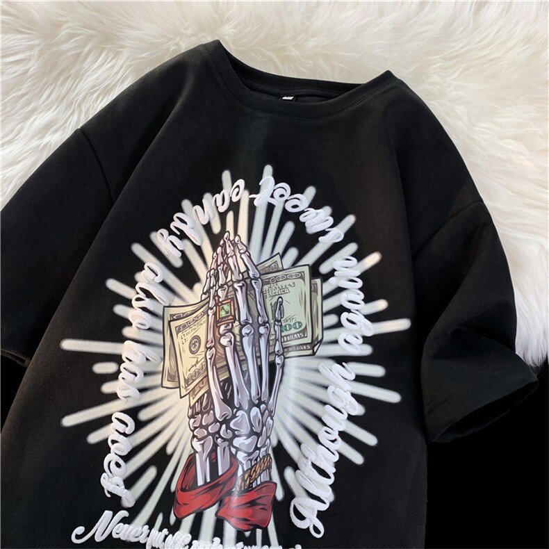 XZ213-T59-P45控58港风大码麂皮绒加厚高街创意印花圆领短袖T恤，男装T恤，星座213