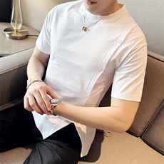2024夏季新款修身圆领纽扣装饰纯色短袖T恤男555-45控59，男装T恤，电商D303