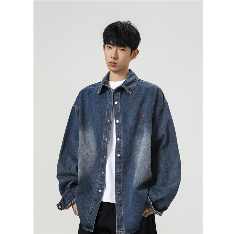 【现货】XZ1218(原611-3)WT4005特价P65字母刺绣牛仔衬衫外套，男装衬衫，星座1218（原611-3）