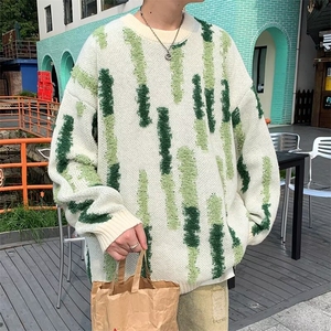 韩系秋冬新款潮牌街头撞色毛线针织衫圆领百搭毛衣男情侣7107/P50图片