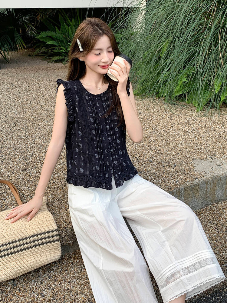 2026夏季新款韩系穿搭一整套轻熟气质无袖上衣宽腿裤两件套,女装套装/套裙,超帛