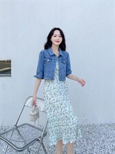 牛仔外套?吊带长裙，女装背心吊带，青羽鹤