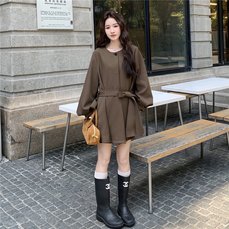 针织披肩风衣外套女2025秋季新款宽松休闲小个子收腰系带气质大衣,女装风衣,2C253