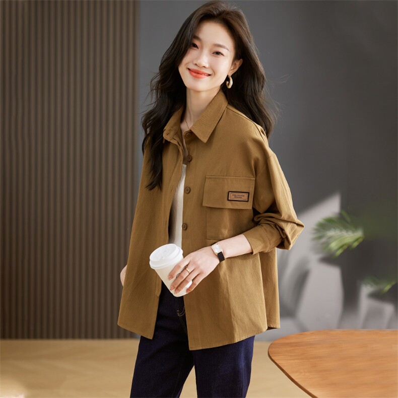 纯棉长袖衬衫女2024春秋新款小个子休闲宽松中年妈妈薄款外套上衣，女装衬衫，丽影随形