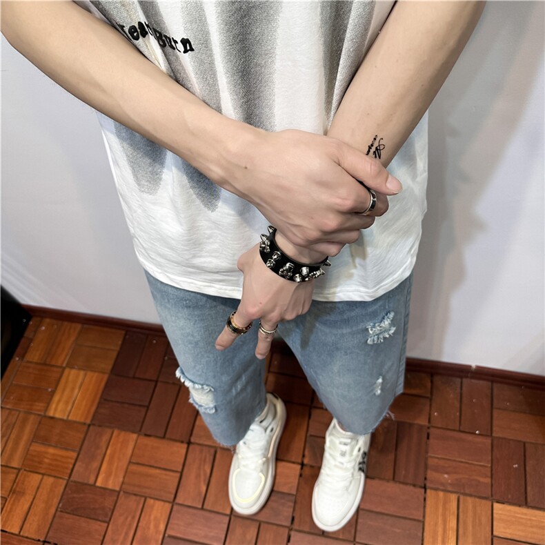 D2053-p45-控68  现货风宽松cleanfit牛仔裤七分裤黑暗图片