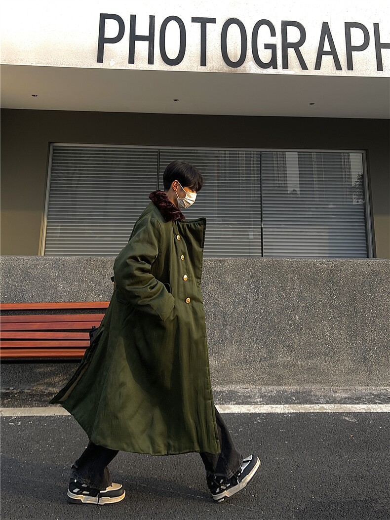 军绿色棉大衣男2024秋冬季新款加厚保暖棉衣外套东北军阀少帅服潮,男装风衣,星座1005