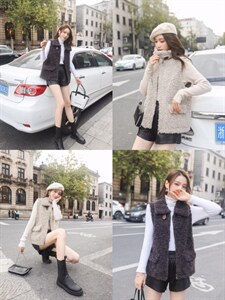 皮毛一体马甲,女装马甲,秋莎明月