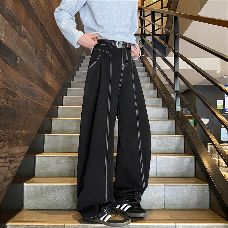 抖音品质美式复古黑色明线解构弯刀牛仔裤B315-K25810-特p45控88,男装牛仔裤,电商B315