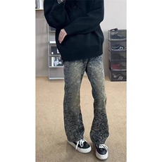 复古蓝微喇提花牛仔裤男款美式高街高腰弯刀长裤310A-4-NZ83-P50，男装牛仔裤，星座310A-4