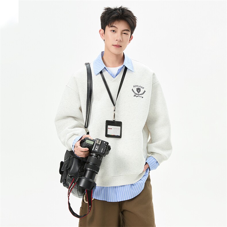 刺绣假两件衬衫领卫衣男套头潮牌外套W601特P60，男装衬衫，电商A073