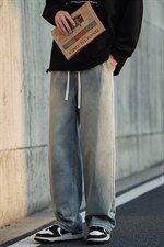 秋冬新款牛仔裤松紧腰橡筋裤直筒宽松潮流水洗拖地裤G63-P48，男装牛仔裤，星座815-2