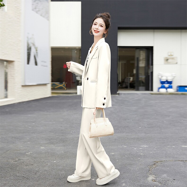 2023西装套装女秋气质设计感显瘦阔腿裤休闲西服盐系轻熟两件套装,女装套装/套裙,雅佳俏