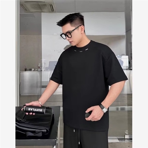 夏季新款高档设计师款圆领短袖T恤男士重磅简约百搭透气休闲半袖图片