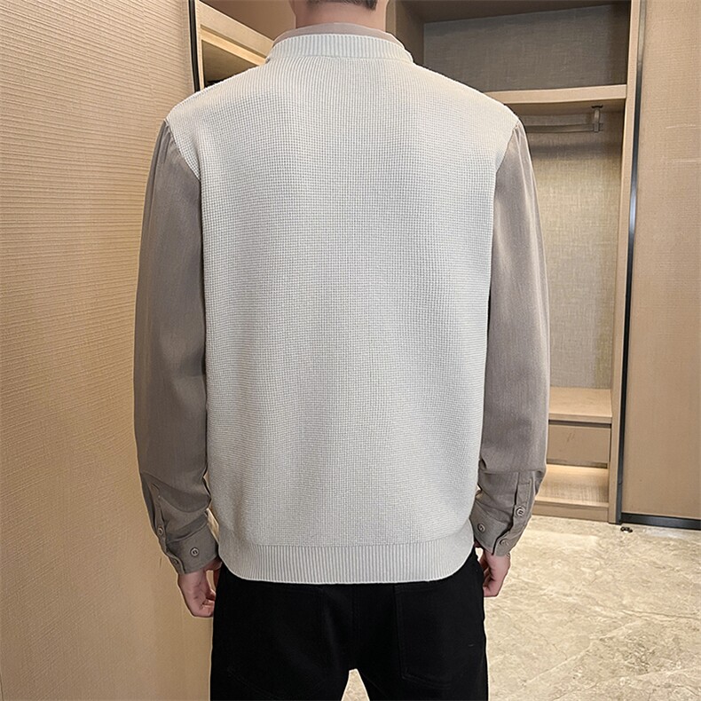 2025男士假两件卫衣衬衫领新款刺绣针织打底衫CS16-P68,男装T恤,电商B278