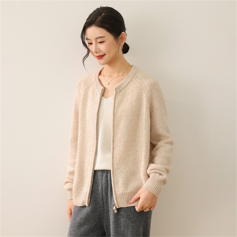 2025年秋季新款百搭圆领七针加厚开衫，女装羊毛衫，慕洵羊绒