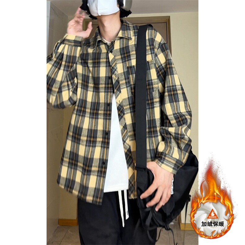 格子加绒加厚长袖外套宽松休闲衬衫男女C2193-特P30/CJ9737-特P40,男装衬衫,电商A007