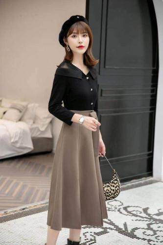 拼接开叉连衣裙，高端大气，两色四个尺码，女装连衣裙，依柏璐