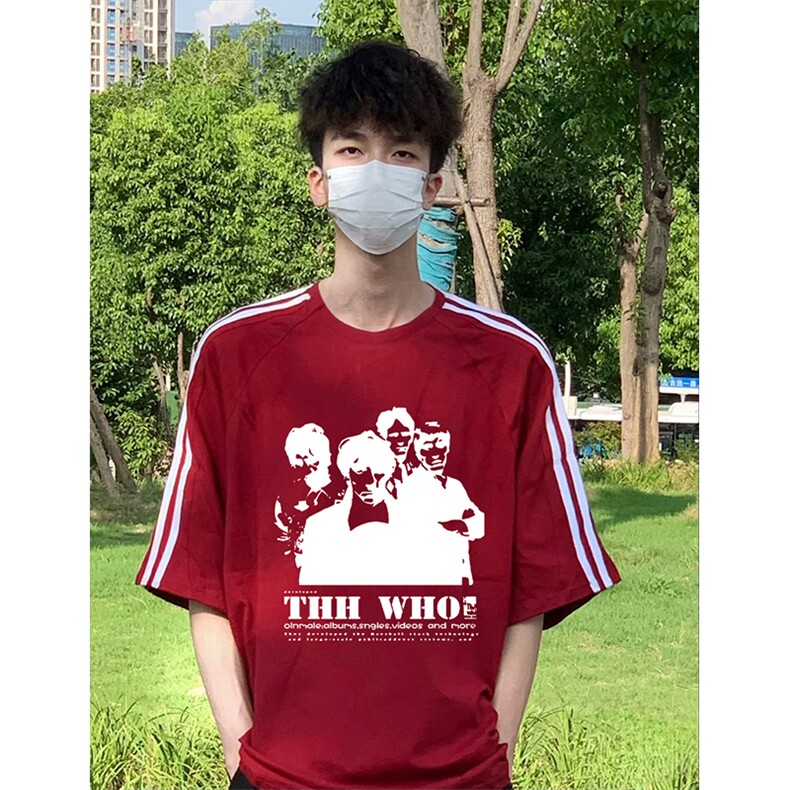 抖音得物高品质二开240克宽松纯棉美式潮牌三条杠织带短袖T恤,男装T恤,电商A486-1