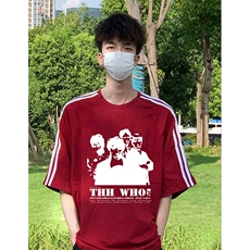 抖音得物高品质二开240克宽松纯棉美式潮牌三条杠织带短袖T恤，男装T恤，电商A486-1