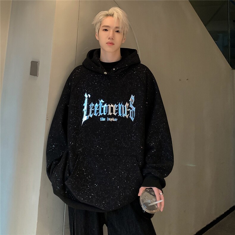 潮情侣软金属LOGO满天星卫衣宽松连帽衫男女W88-P63,男装卫衣,电商C307
