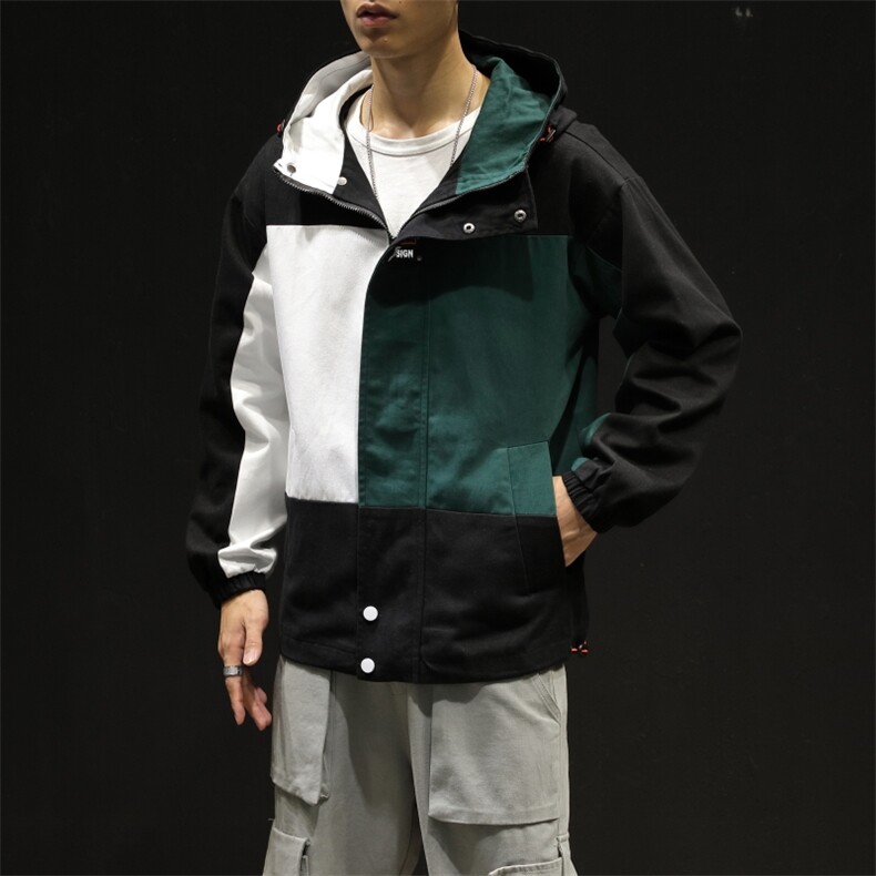 大货情侣装拼色2021春新日系大码撞色拼接外套男连帽夹克J925-P85,男装夹克,星座311A