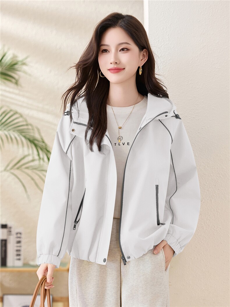 现货大货已出！！2025秋季女装新款拼色连帽外套百搭时尚夹克,女装短外套,以桐