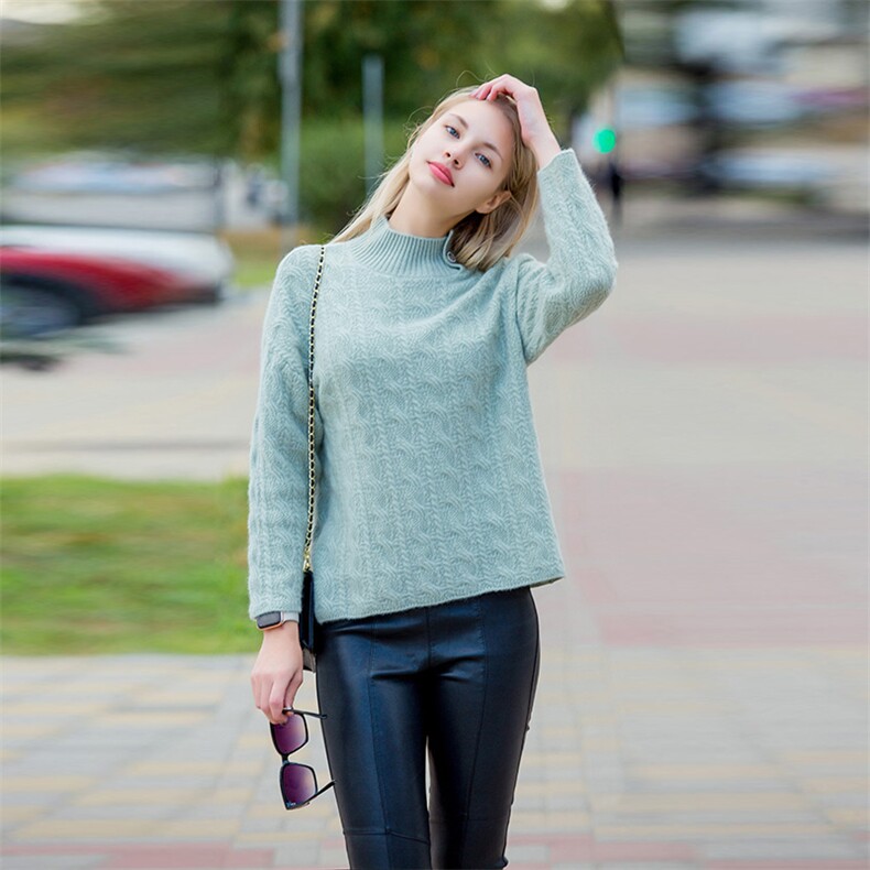 复古麻花羊毛衫女士高领加厚女毛衣24秋冬新款保暖羊绒打底衫,女装羊绒衫,美创羊绒