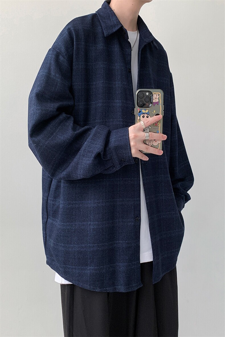 宽松格子长袖衬衫男KD627-P30,男装衬衫,电商D312-1