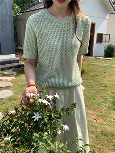 夏季新款短袖t恤女薄款圆领针织宽松百搭半袖上衣图片