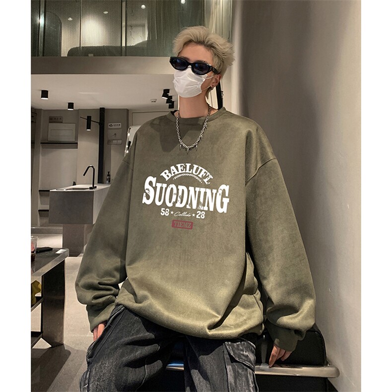 抖音得物供货提供视频秋冬重磅美式麂皮绒圆领卫衣JY555,男装卫衣,电商A486