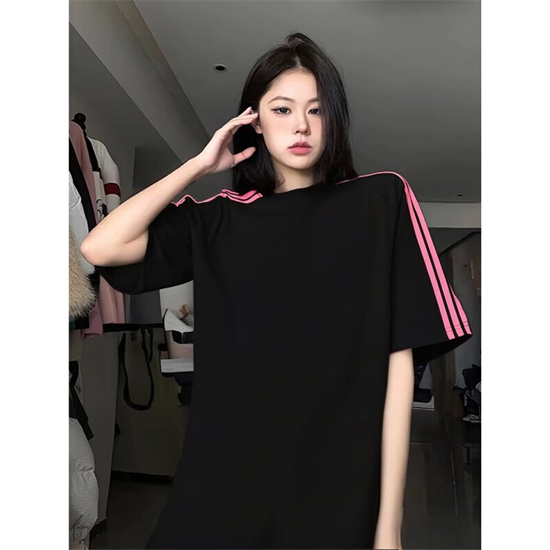 抖音得物品质二开240克宽松纯棉美式潮牌印花三条杠中性风短袖T恤，男装T恤，电商A486-1