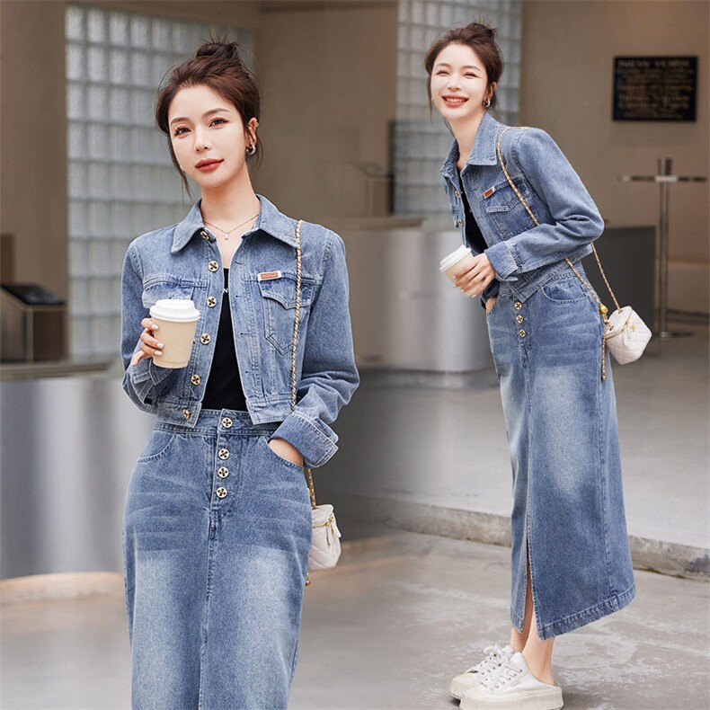时尚显瘦牛仔套装女气质百搭长裤外套两件套,女装套装/套裙,秋水欣儿