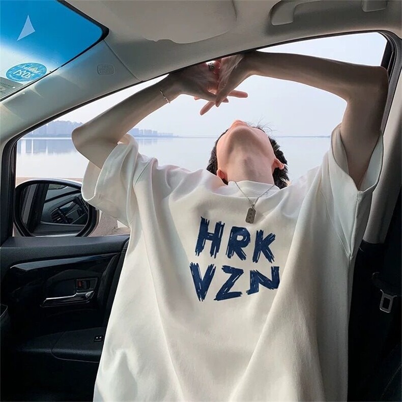 字母印花男生t恤短袖美式高街hiphop小领口半袖黑色重磅纯,男装T恤,星座218-1（原230）